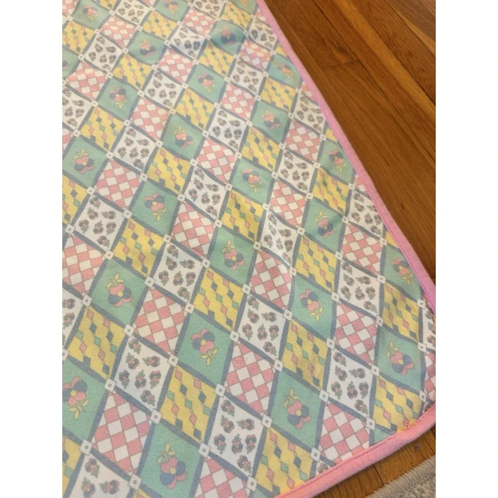 Vintage Gymboree Baby Blanket Pink Patchwork Diamonds Floral Rare 90s Cotton #2
